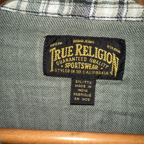 True Religion Shirt Mens 2XL Blue/Green Plaid Western Pearl Snap Modern Cowboy - Picture 3 of 8