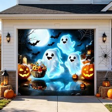 Halloween Garage Door Banner Ghost 7 x 8 ft Hanging 7 8Ft, Happy