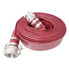 Gloxco 2" x 100' Red Heavy Duty Lay Flat PVC Discharge Hose Assembly with Alu...