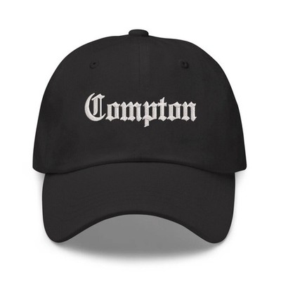 Compton embroidered black cotton cap hat