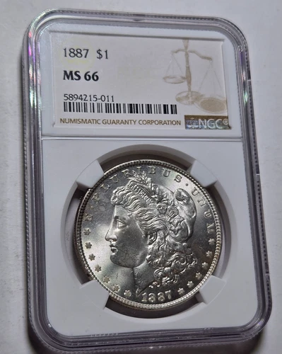1887-P Morgan Silver $1 Dollar Coin ~ NGC Certified Mint State MS66 ~ BUnc ~ NR