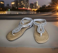 Volatile Safiya Rhinestone Thong Sandals Silver Women's Size 8 Fesitval Glam