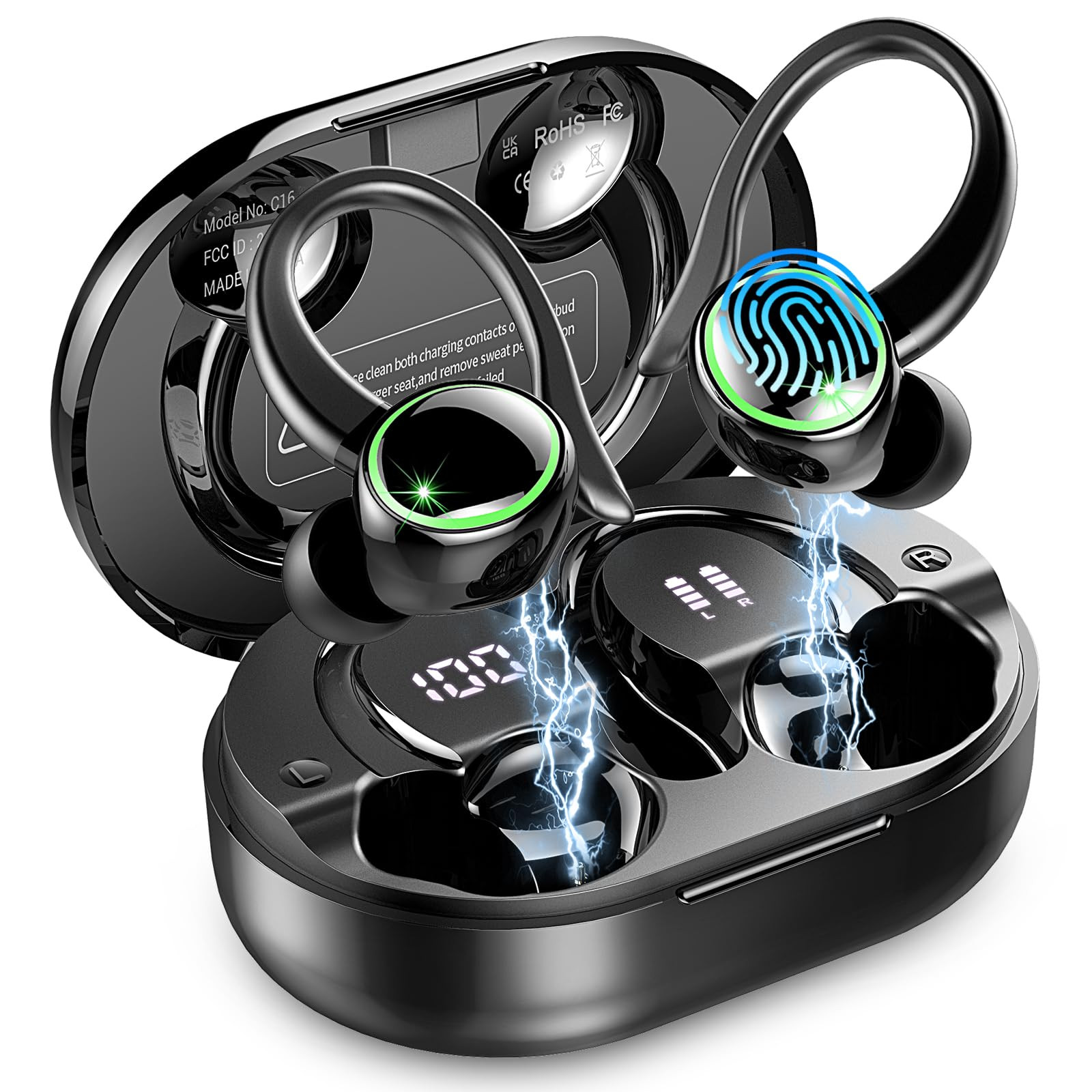 Wireless Earbuds, Bluetooth 5.4 Headphones Sports, 50H Playback Over-Ear buds...
