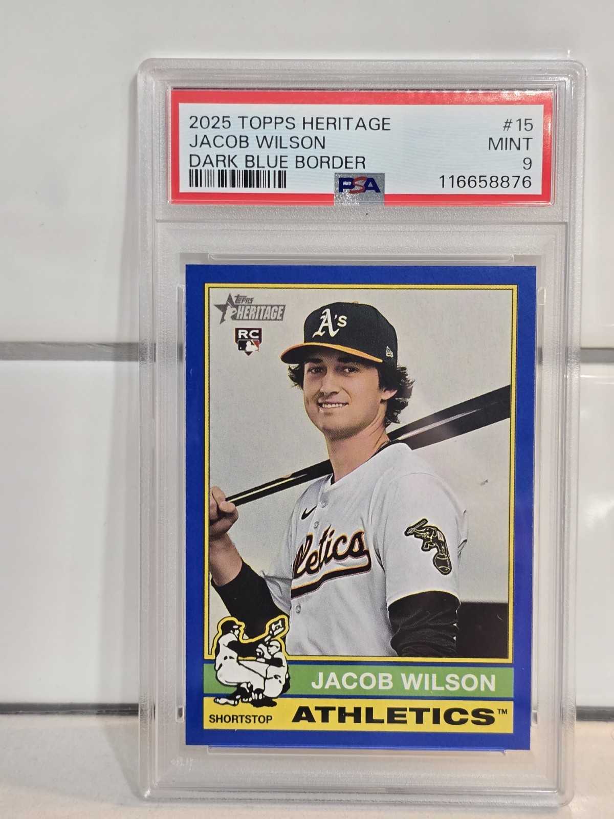 2025 Topps Heritage Jacob Wilson #15 Dark Blue Border RC PSA 9 MINT Rookie POP 1