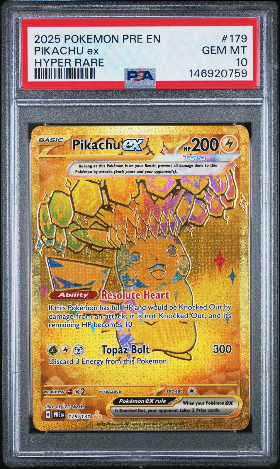 2025 POKEMON PRE EN-PRISMATIC EVOLUTIONS HYPER RARE #179 PIKACHU EX PSA 10