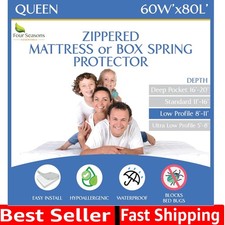 Queen Mattress or Box Spring Protector 8"-11" Depth - Zippered Waterproof Enc...