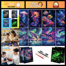 Glow in the Dark Scratch Art Set - 8 PCS A4 Scratch Painting for Adults