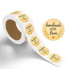 StickerJet Handmade with Love Sticker – Round Labels, 500 Count Stickers