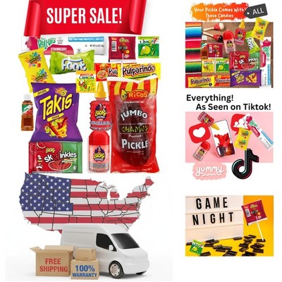 The Full Tiktok Chamoy Pickle Kit With Candy; Includes Fruit-Rollup, Lucas Gu...