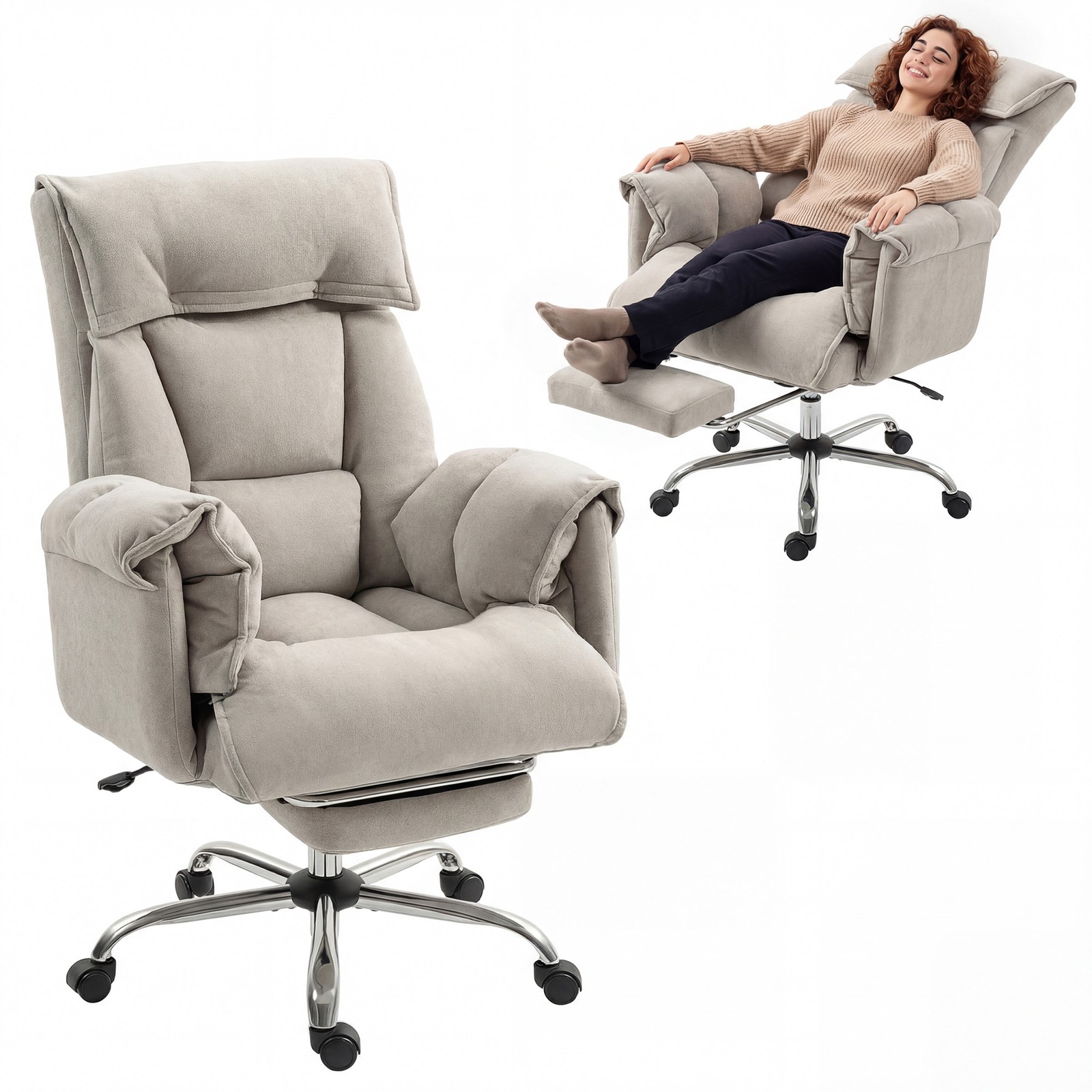 Executive Office Chair with Footrest, Reclining Swivel Computer Desk Chair, Gray