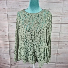 Lauren Conrad Floral Lace Top Womens Size L Green Sheer Boho Coquette Fairy 