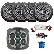 Metra Marine 3-Zone Controller, BT Amp w/Kit, 4X 5.25" 180W Black Speakers,Wire