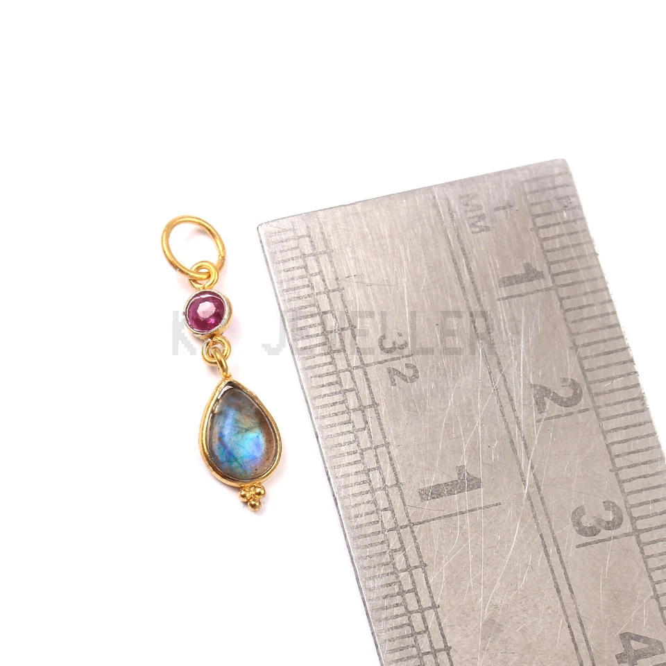 Tiny Pendant 14k Gold Ruby And Labradorite Gemstone Pendant Handmade Pendant - Image 2 of 4