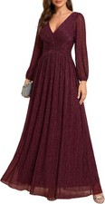 V-Neck Long Sleeves Floor Length Evening Gowns Mother of Bride Dress