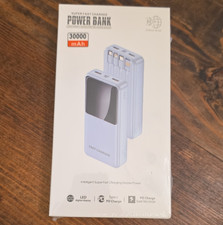 30000mAh Power Bank Fast Charge LED Display Built-In Cables Blue 2-Port