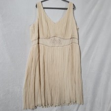 Lane Bryant Dress Womens 28 Ivory Pleated Chiffon V Neck Sleeveless Embroidered