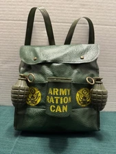 Vintage 60’s Play Army Backpack w/Original Ration Can & 2 MARX Grenades w/PINS