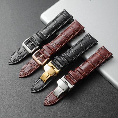 20 21 22 mm gebogenes Ende echt Leder Uhrenarmband Ersatzband Watchband NEU - Bild 3 von 10