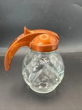 Vintage Hazel Atlas #5108 Small Glass Syrup Pitcher With Spring Lid