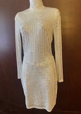 Akira Chicago Black Label Women's White Long Sleeve Rhinestone Dress Size Medium