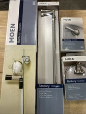4PC Moen Banbury Glass Shelf/24  Towel Bar/Towel Ring/Tank Lever Brushed Nickel