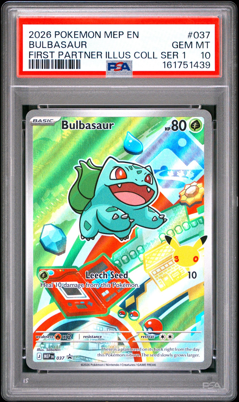2026 POKEMON FIRST PARTNER ILLUSTRATION COLLECTION PROMO #037 BULBASAUR PSA 10