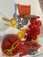 Vintage Kids Toy Pretend Kitchen Lot Baby Bottles, Utensils, And More