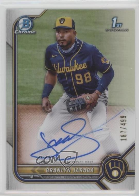 2022 Bowman Chrome Prospect Refractor 187/499 Branlyn Jaraba #CPA-BJ Auto 0l2