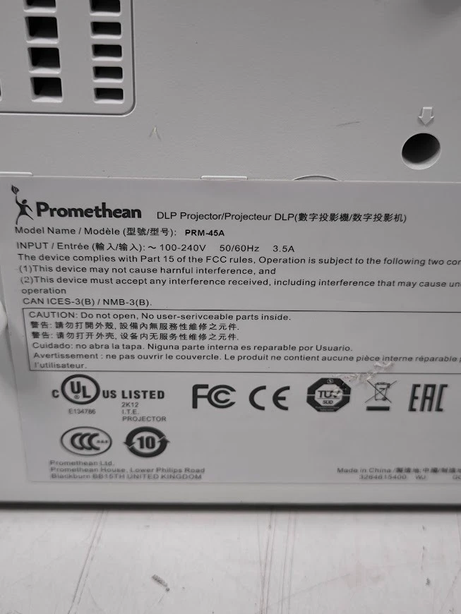 Promethean PRM-45A DLP Projector Not Tested For Parts - Image 2 of 4