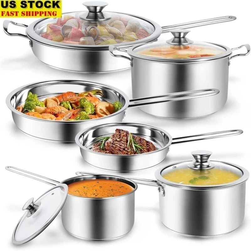 10-Piece Stainless Steel Cookware Set Nonstick Pots Pans Kitchen Essentials Home