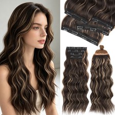 Thick 4Pieces Wavy Highlight Hairpieces as Human 4Pcs Clip in Hair Extensions US
