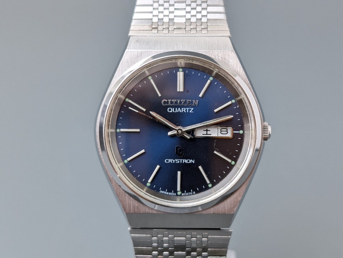 CITIZEN CRYSTRON 4-850769TA Blue Dial Quartz Day Date Men's Watch