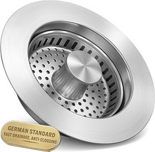 Upgraded 3-in-1 Kitchen Sink Drain Strainer with Solid Brass Core, Fast-Drain