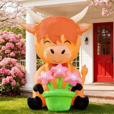 5FT Inflatable Highland Cow Easter Decoration LED Outdoor Yard Lawn Decor