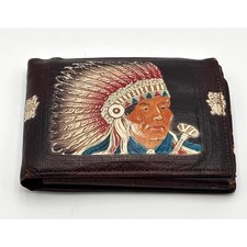 Vintage Goat Skin Wallet with Embossed Native American Chief Design