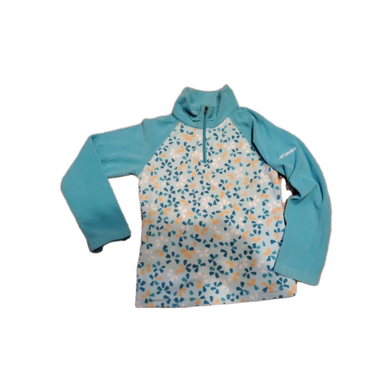 Girls Columbia Size S (7/8) 1/4 Zip Pullover Polka Dot Fleece Teal Spring Patter