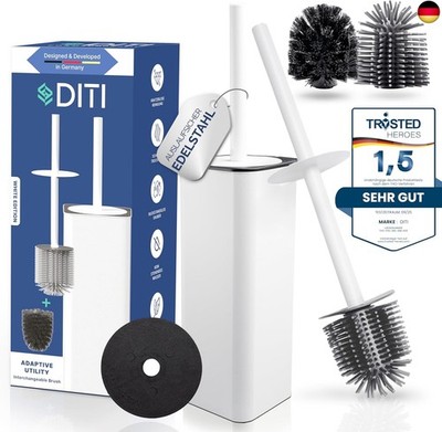 DITI Klobürste Silikon Weiß - Edelstahl WC-Bürste Rostfrei - Quadratische To