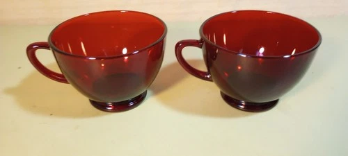 2 Vintage Anchor Hocking Red Ruby Coffee / tea /  Punch Cups