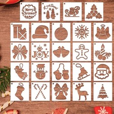 24 Pcs Christmas Stencils for Painting On Wood, Small Reusable Snowflake Sant...
