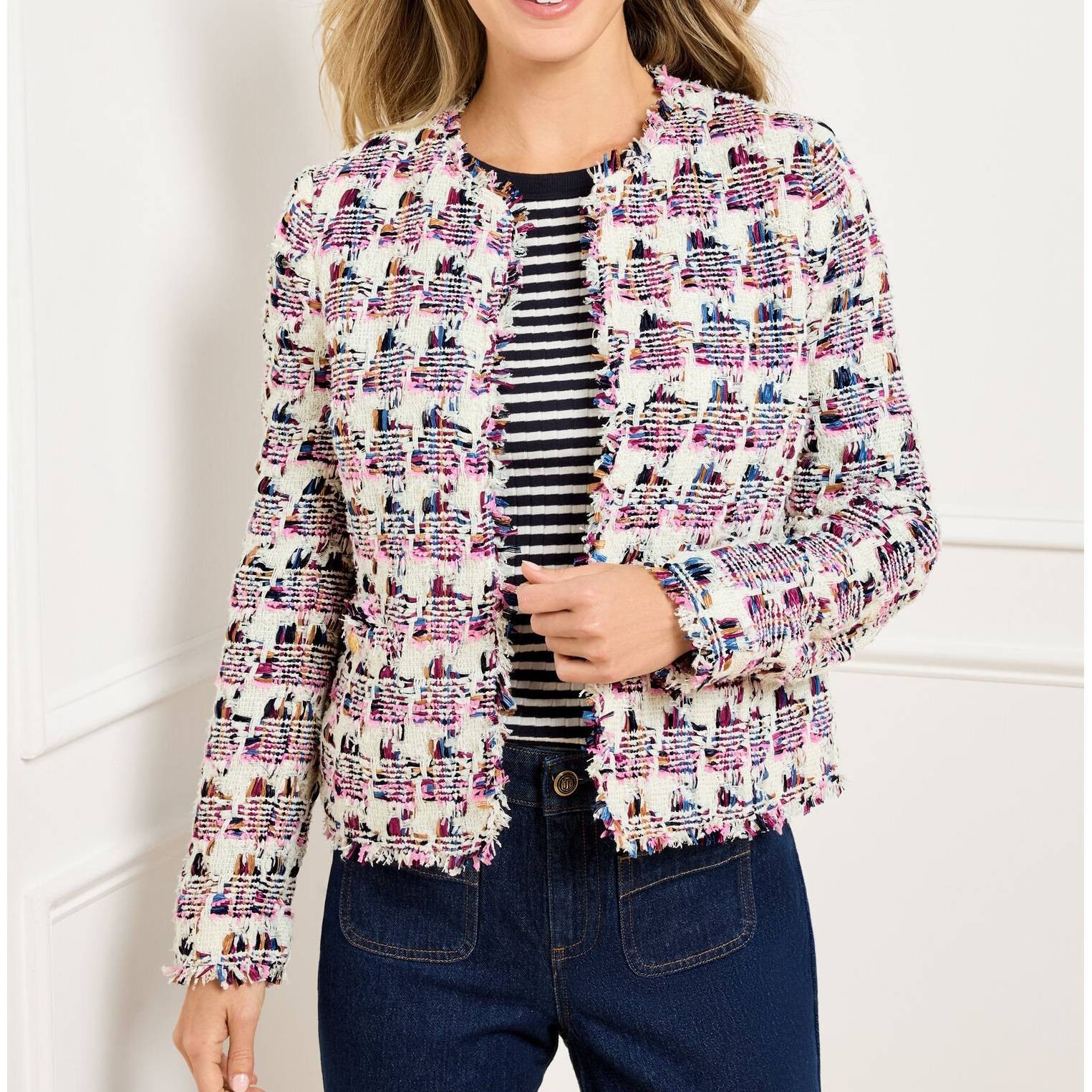 Talbots collarless tweed jacket texture colorful … - image 1