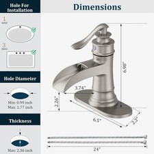 Waterfall Bathroom Sink Faucet Brushed Nickel Single Handle Vanity Mixer w/Drain