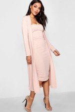 Boohoo 2 Piece Set Strapless Dress and Long Sleeve Duster SMALL 4