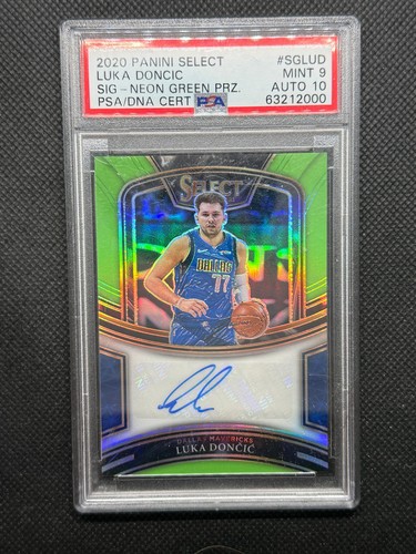 2020-21 Panini Select Luka Doncic Neon Green Prizm Auto #/35 PSA 9 AUTO 10