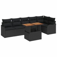 Garten-Sofa-Set 7-Teilig Mit Kissen Schwarz FüR Terrasse Und Balkon