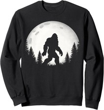Funny Bigfoot Hiking Walking Moon Forest Trees Unisex Crewneck Sweatshirt