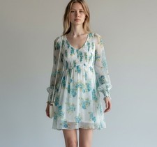 Zimmermann Whitewave Dress Size 0/AU 8/US 4 Shirred Silk Chiffon Mini With Slip