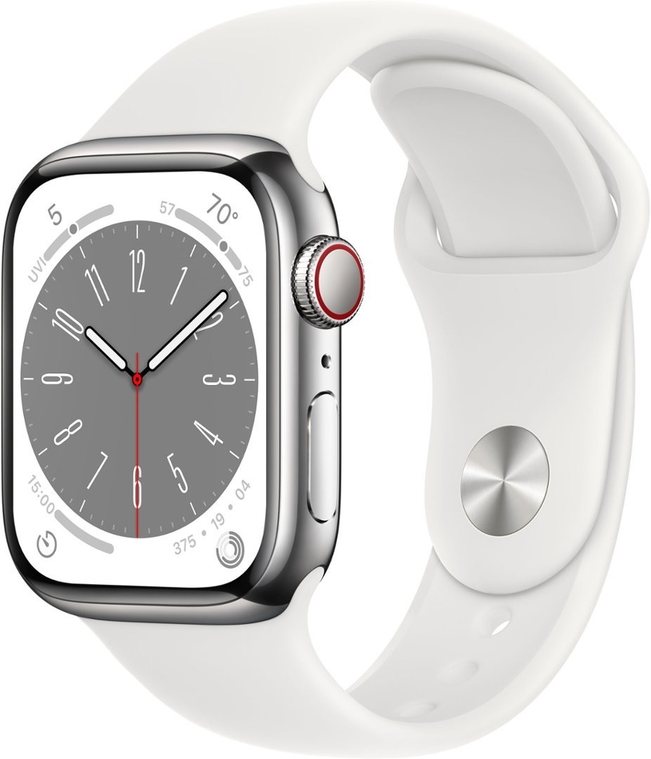 Apple Watch Series 8 GPS + LTE 41mm Stainless Steel with White Sport Band