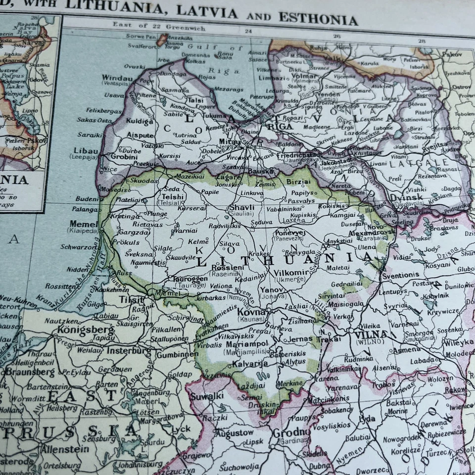Mapa Polonia 1928 con Lituania Letonia y un DC Estonia CNA #54 impresión Atlas antigua Foto 3 de 4