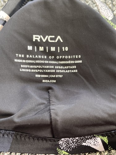 RVCA Bikini Top Size Medium Padded Cups Black Green White Print NEW WITHOUT TAGS - Picture 8 of 8