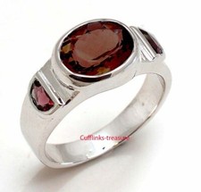 Natural Garnet Gemstones with 925 Sterling Silver Ring For Men's 6566